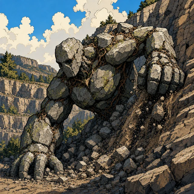 A stone elemental formed from interlocking rock slabs.